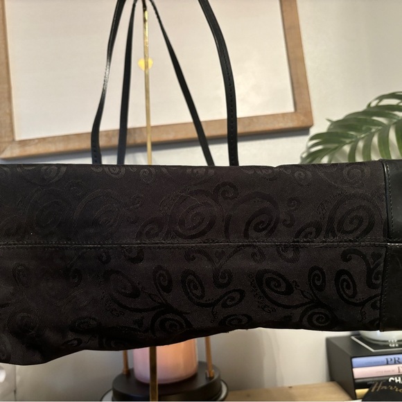 Brighton Black Canvas Leather Trim Tote Bag w/ Charm - Picture 4 of 8